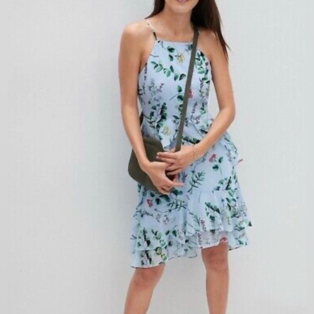 Banana Republic Dress 12 Blue Green Floral NWT Flowy Washable